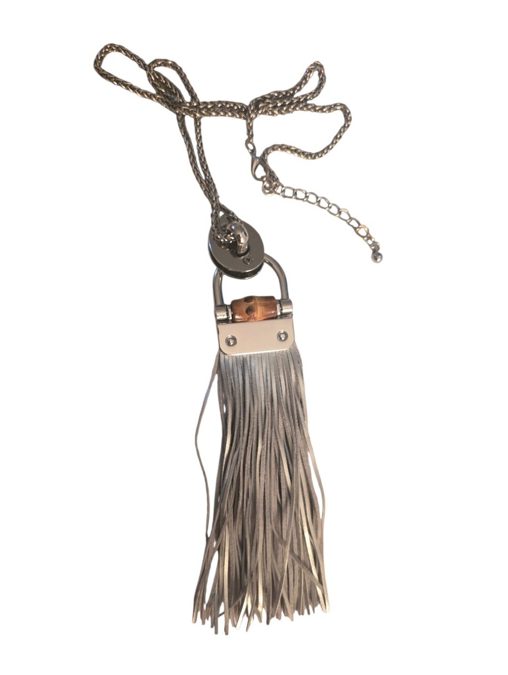 Fringe Tassel Pendant Necklace Bag Charm - Silver